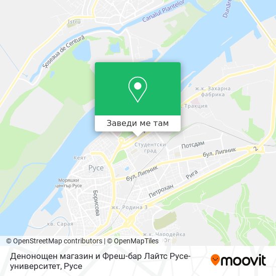 Денонощен магазин и Фреш-бар Лайтс Русе-университет карта