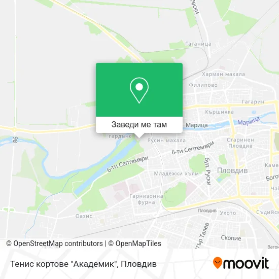 Тенис кортове "Академик" карта