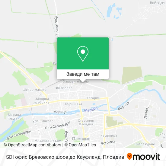 SDI офис Брезовско шосе до Кауфланд карта