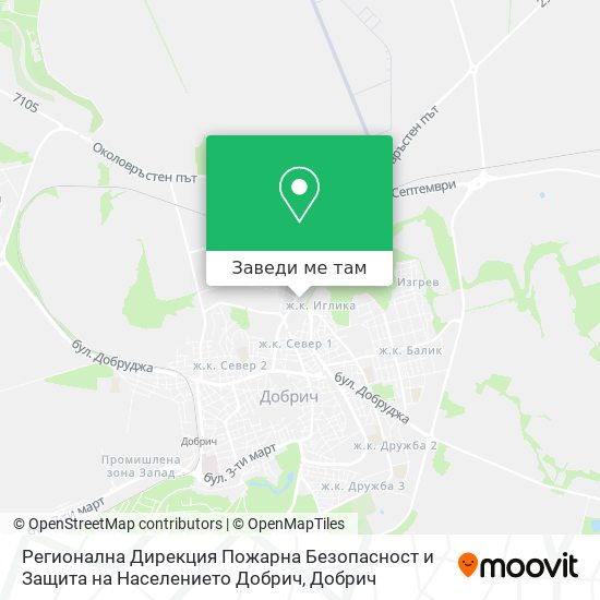 Регионална Дирекция Пожарна Безопасност и Защита на Населението Добрич карта