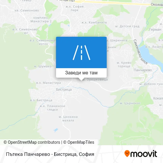 Пътека Панчарево - Бистрица карта