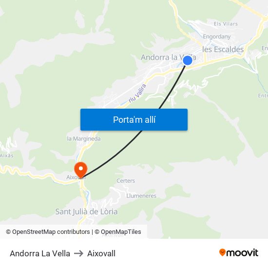 Andorra La Vella to Aixovall map
