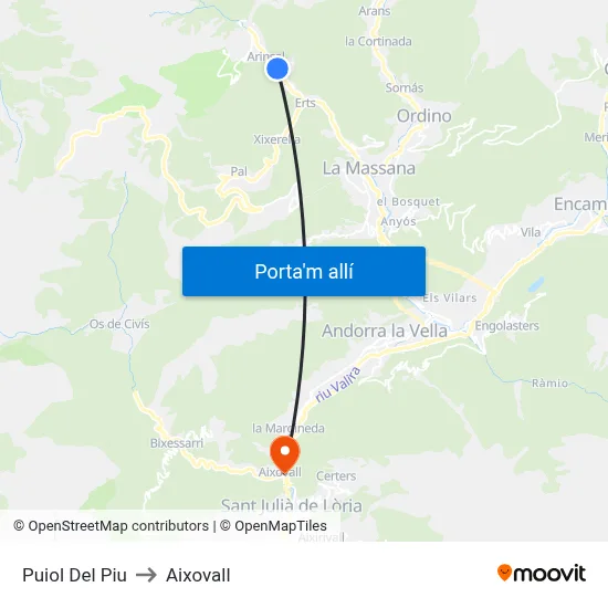 Puiol Del Piu to Aixovall map