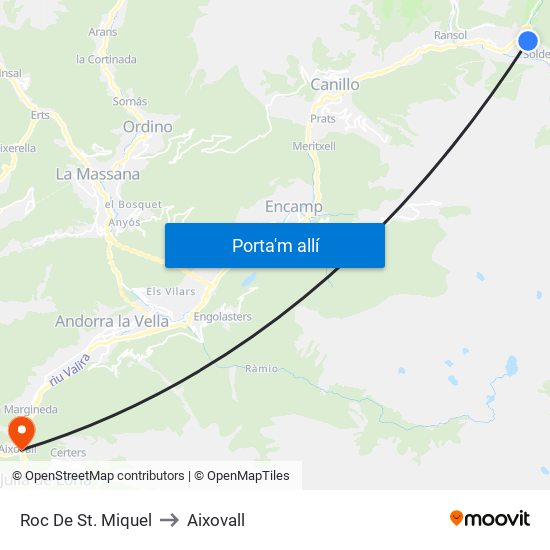 Roc De St. Miquel to Aixovall map