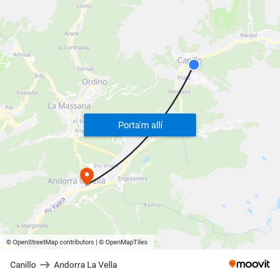 Canillo to Andorra La Vella map