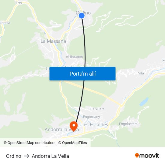 Ordino to Andorra La Vella map