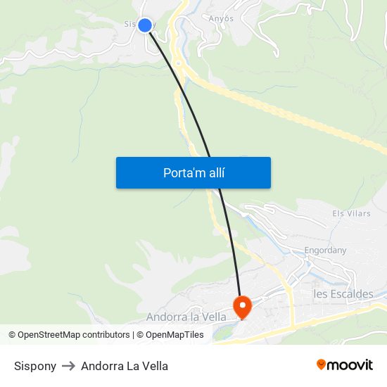 Sispony to Andorra La Vella map