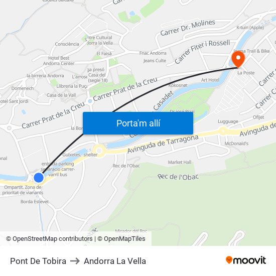 Pont De Tobira to Andorra La Vella map