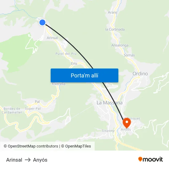 Arinsal to Anyós map