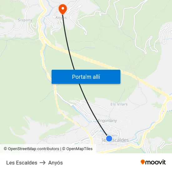 Les Escaldes to Anyós map