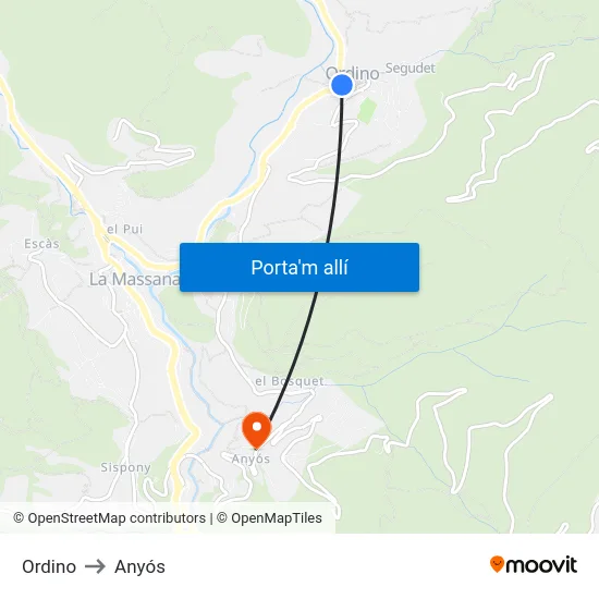 Ordino to Anyós map
