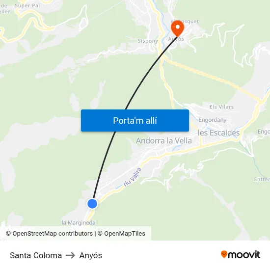 Santa Coloma to Anyós map