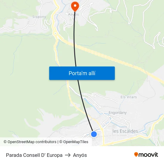 Parada Consell D’ Europa to Anyós map