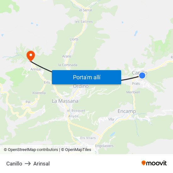 Canillo to Arinsal map