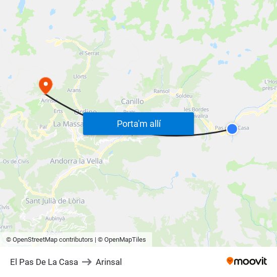 El Pas De La Casa to Arinsal map