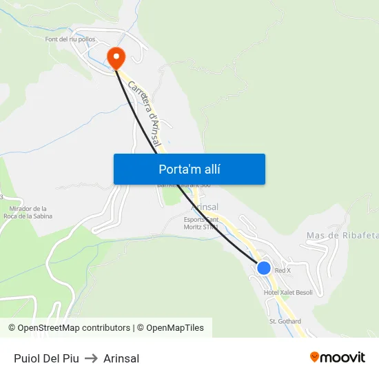 Puiol Del Piu to Arinsal map