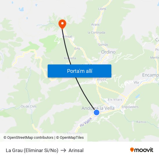 La Grau (Eliminar Si/No) to Arinsal map