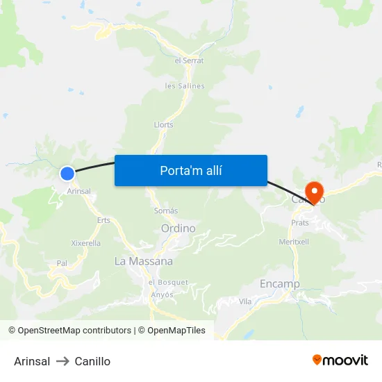 Arinsal to Canillo map
