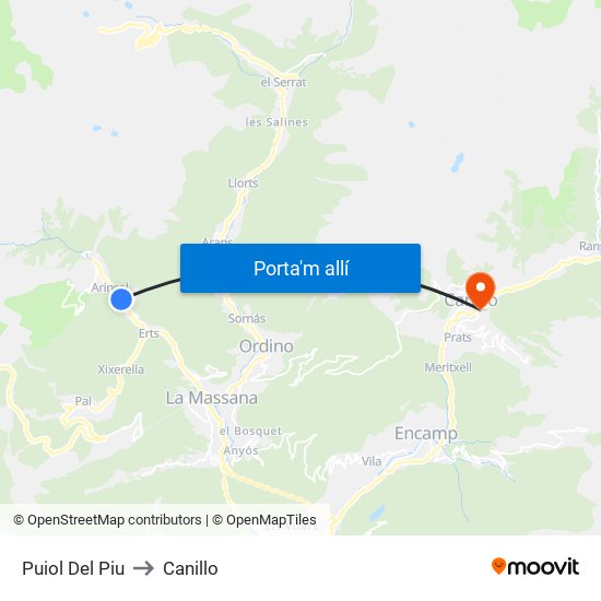 Puiol Del Piu to Canillo map
