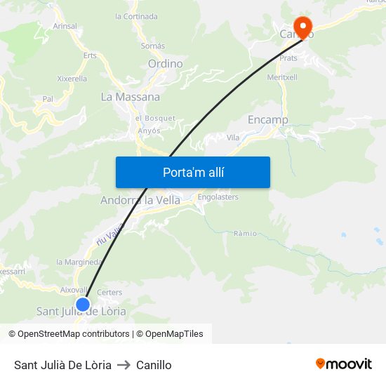 Sant Julià De Lòria to Canillo map