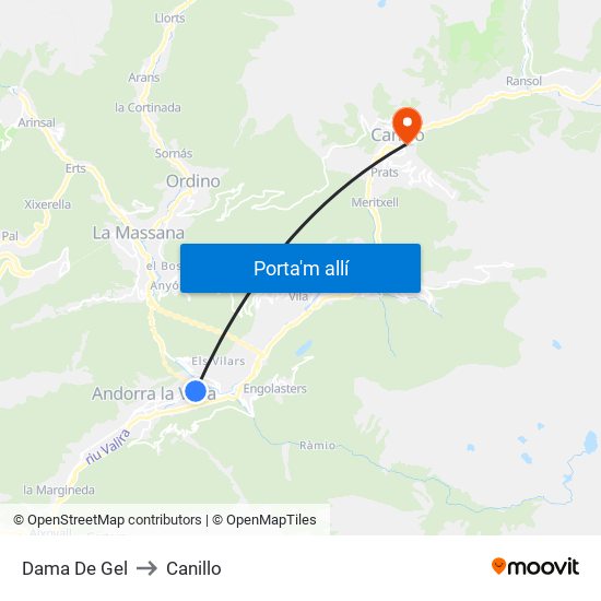 Dama De Gel to Canillo map