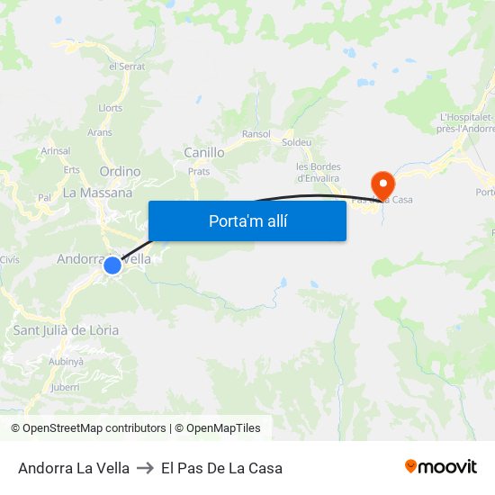 Andorra La Vella to El Pas De La Casa map