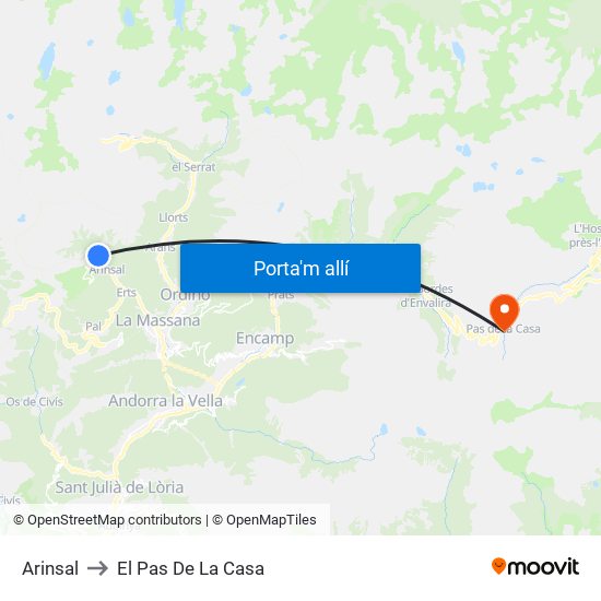 Arinsal to El Pas De La Casa map