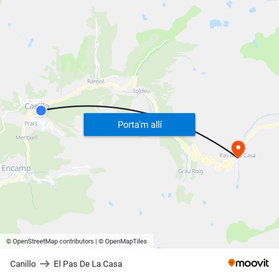 Canillo to El Pas De La Casa map