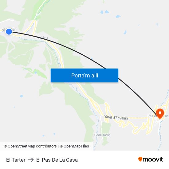 El Tarter to El Pas De La Casa map
