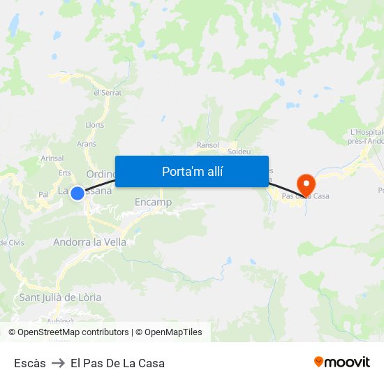 Escàs to El Pas De La Casa map