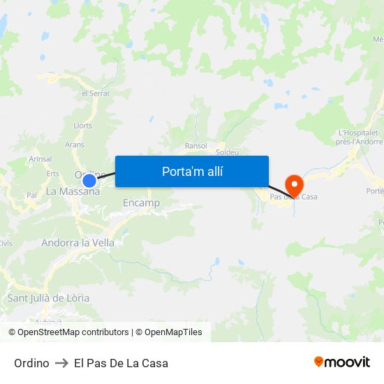 Ordino to El Pas De La Casa map