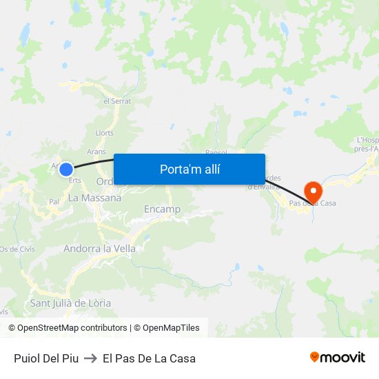 Puiol Del Piu to El Pas De La Casa map