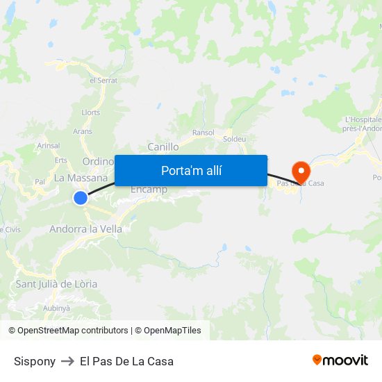 Sispony to El Pas De La Casa map