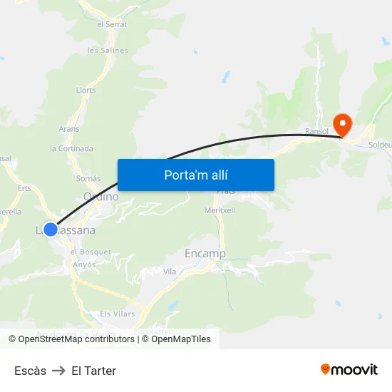 Escàs to El Tarter map