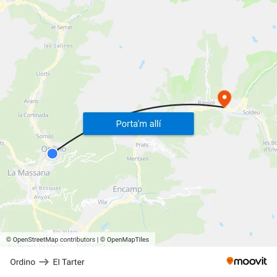 Ordino to El Tarter map