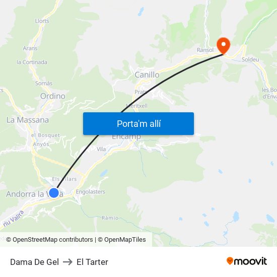 Dama De Gel to El Tarter map