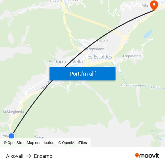 Aixovall to Encamp map