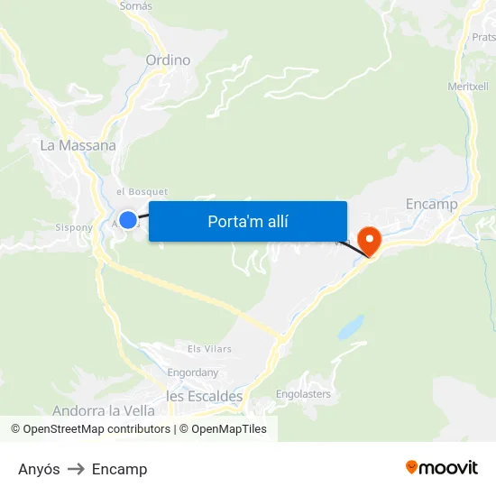 Anyós to Encamp map