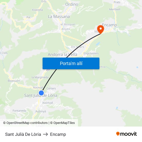 Sant Julià De Lòria to Encamp map