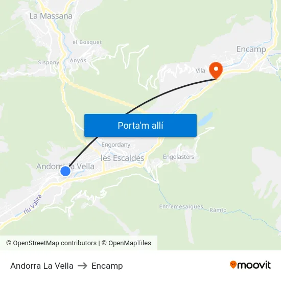 Andorra La Vella to Encamp map