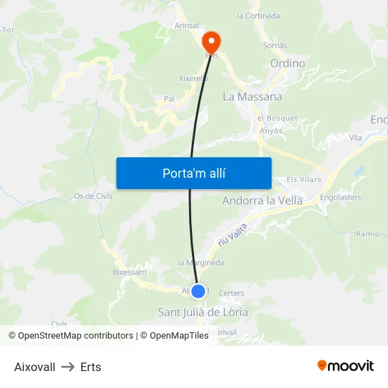 Aixovall to Erts map