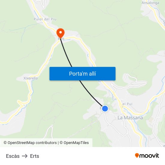 Escàs to Erts map