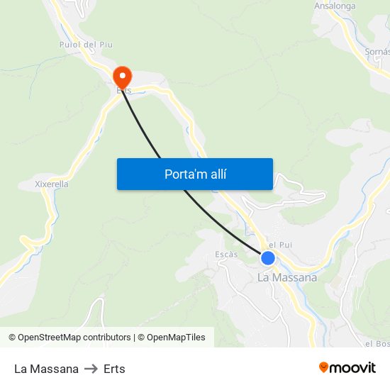 La Massana to Erts map