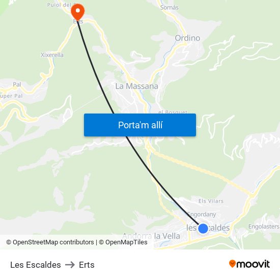 Les Escaldes to Erts map