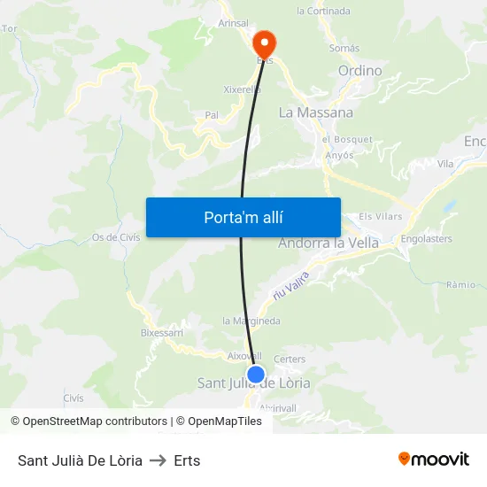 Sant Julià De Lòria to Erts map