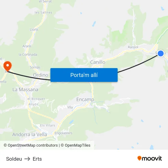 Soldeu to Erts map