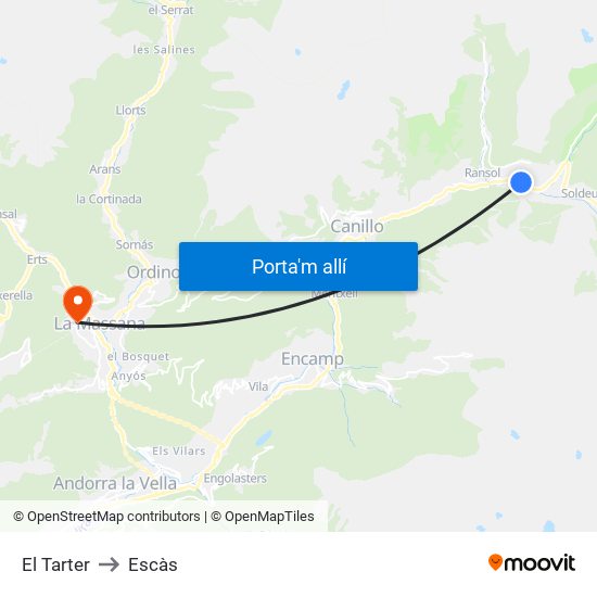 El Tarter to Escàs map