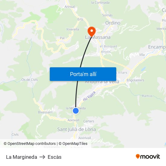 La Margineda to Escàs map