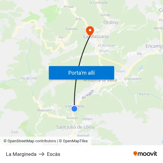 La Margineda to Escàs map