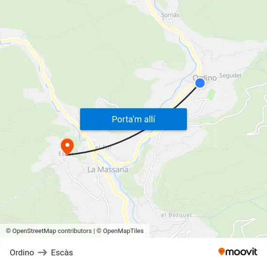Ordino to Escàs map